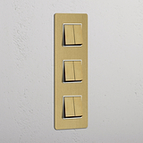 High-Capacity Triple Vertical Rocker Switch in Antique Brass White with 6 Positions
