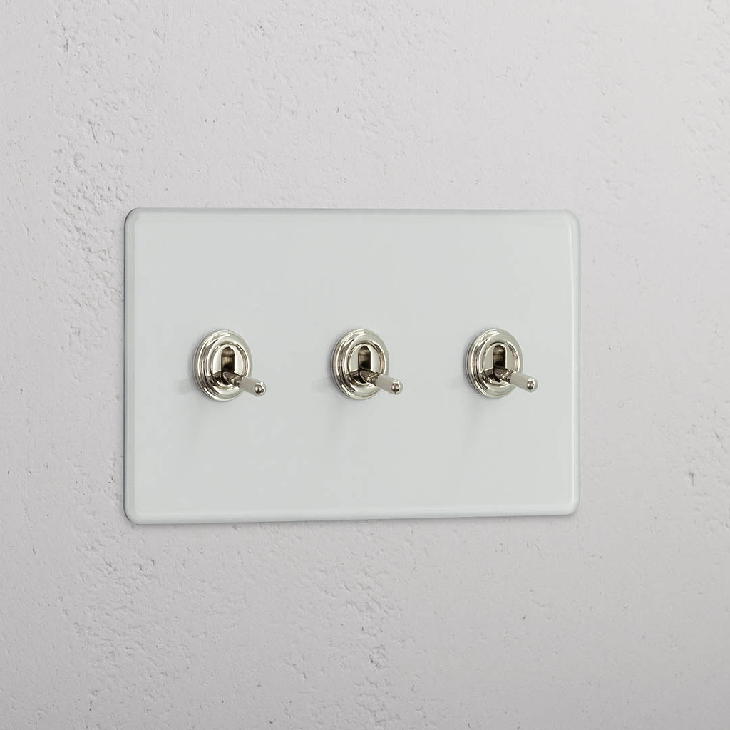 Triple Toggle Switch in Clear Polished Nickel - Functional Light Control Accessory