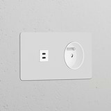 Prise USB-C 30W & Prise de Courant Ronde Type E (Plaque Double) - Peignable Insert Blanc