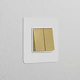 Interrupteur VV Carré x2 (Plaque Simple) - Laiton Ancien Peignable Insert Blanc