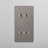 High Capacity Vertical Light Toggle Switch on White Background: Polished Nickel Double 4x Vertical Toggle Switch