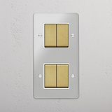 Four-Position Vertical Double Rocker Switch in Clear Antique Brass White - Advanced Home Lighting Solution on White Background