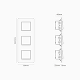 Interrupteur VV Carré x3 Vertical (Plaque Triple) - Nickel Poli Peignable Insert Noir