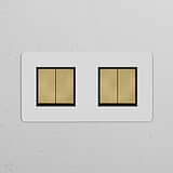 Interrupteur VV Carré x4 (Plaque Double) - Laiton Ancien Peignable Insert Noir