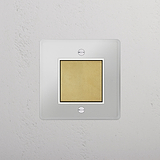 Efficient Light Management Accessory: Central Single Rocker Switch in Clear Antique Brass White on White Background