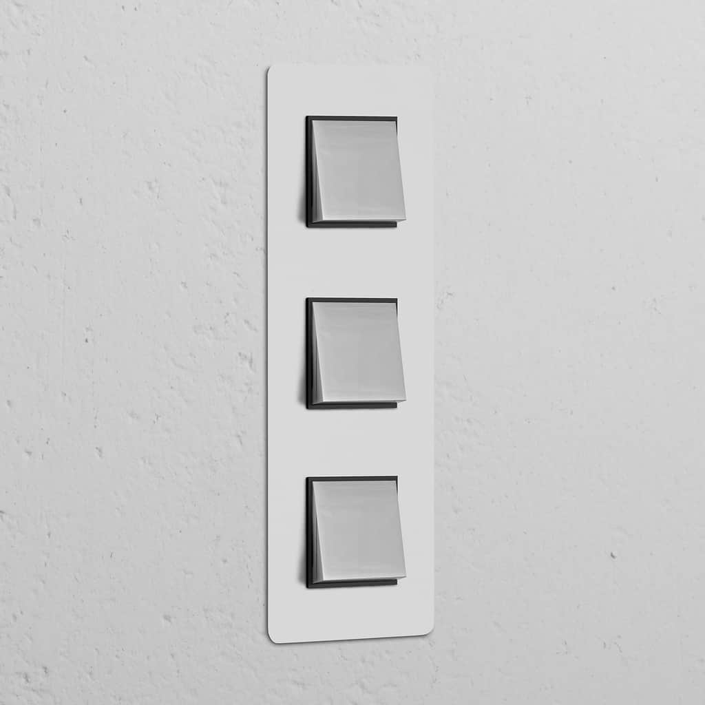Interrupteur VV Carré x3 Vertical (Plaque Triple) - Nickel Poli Peignable Insert Noir