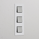 Interrupteur VV Carré x3 Vertical (Plaque Triple) - Nickel Poli Peignable Insert Noir