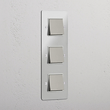 Vertical Triple Rocker Switch in Clear Polished Nickel White - Space-Saving Lighting Control System