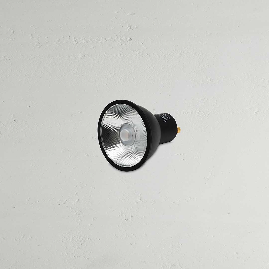 Chester Black GU10 LED Bulb 12° 50mm on White Background
