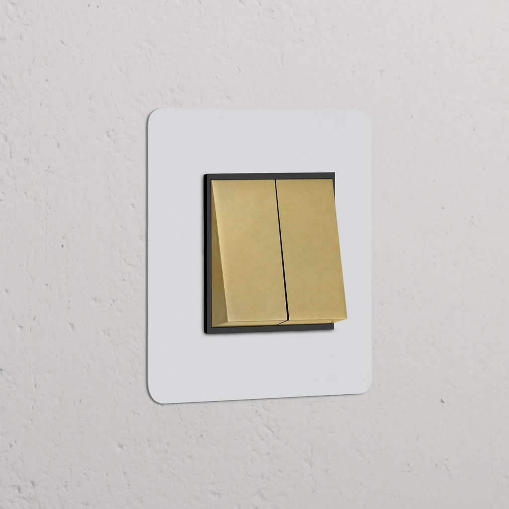 Interrupteur VV Carré x2 (Plaque Simple) - Laiton Ancien Peignable Insert Noir