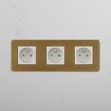 Advanced Triple French Power Module in Antique Brass White with 3 Ports on White Background