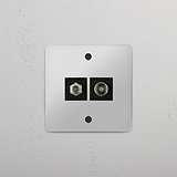 Single Satellite & TV Module in Clear Black - Comprehensive TV Signal Accessory on White Background