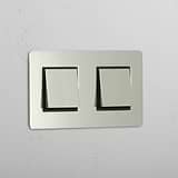 Double Rocker Switch in Polished Nickel Black - Dual Control Light Switch