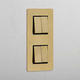 Double Vertical Rocker Switch in Antique Brass Black with Four Positions