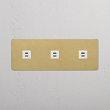 High-Speed Triple USB Module in Antique Brass White for Reliable Charging on White Background
