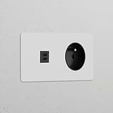 Prise USB-C 30W & Prise de Courant Ronde Type E (Plaque Double) - Peignable Insert Noir