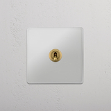 Retractive Single Toggle Switch in Clear Antique Brass - Convenient Light Switch on White Background