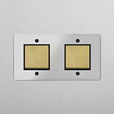 Stylish Double Rocker Switch in Clear Antique Brass Black on White Background