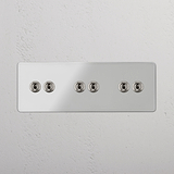 Multi-Level Six-Position Triple Toggle Switch in Clear Polished Nickel - High-Quality Light Control Accessory on White Background