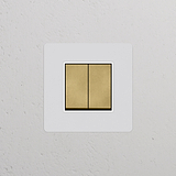 Interrupteur VV Carré x2 (Plaque Simple) - Laiton Ancien Peignable Insert Blanc