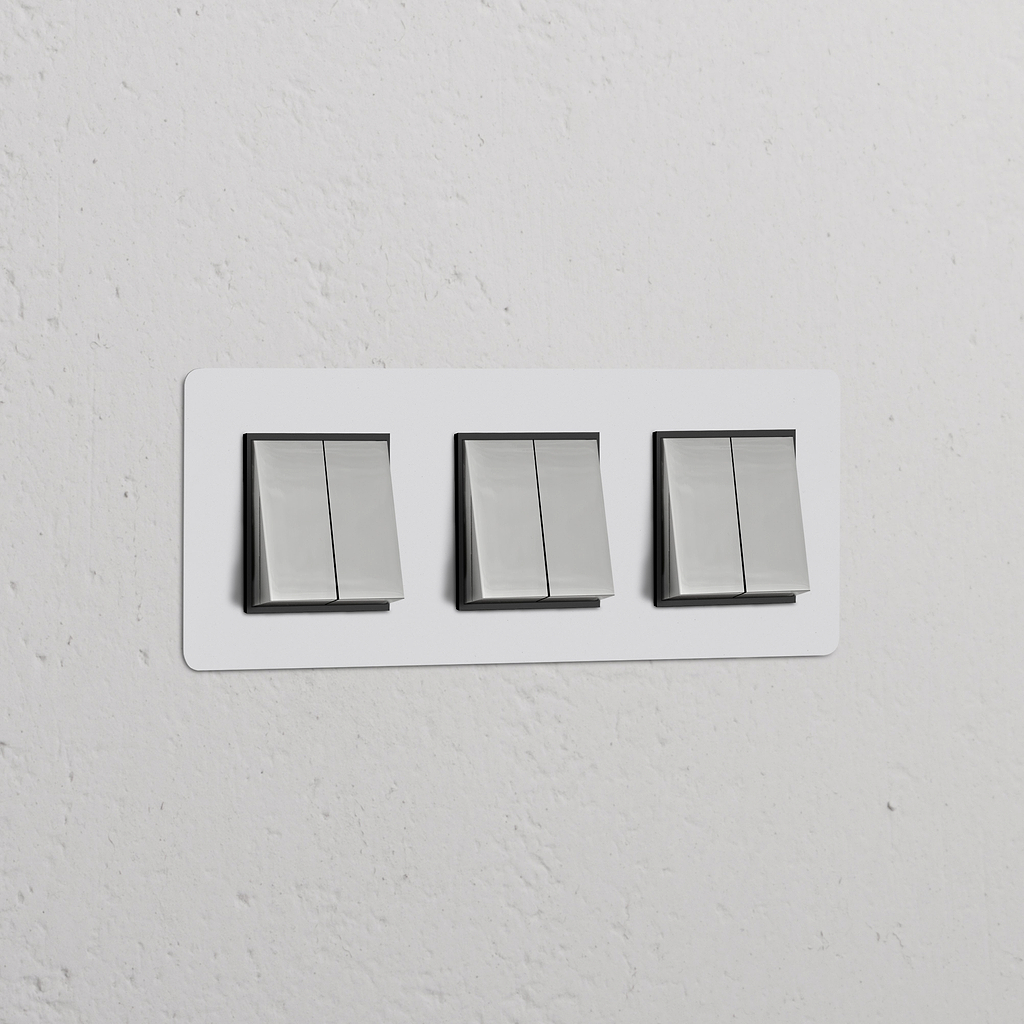 Interrupteur VV Carré x6 (Plaque Triple) - Nickel Poli Peignable Insert Noir