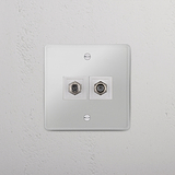 Superior TV Reception Accessory: Clear White Dual Satellite Module on White Background