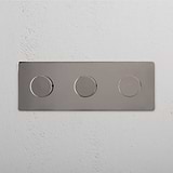High Capacity Light Intensity Control Switch: Polished Nickel Triple 3x Dimmer Switch on White Background