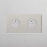 Prise de Courant Ronde Type E x2 (Plaque Double) - Nickel Poli (Insert Blanc)