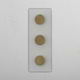 Vertical Triple Dimmer Switch in Clear Antique Brass - Superior Light Adjustment Accessory on White Background