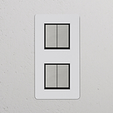 Interrupteur VV Carré x4 Vertical (Plaque Double) - Nickel Poli Peignable Insert Noir