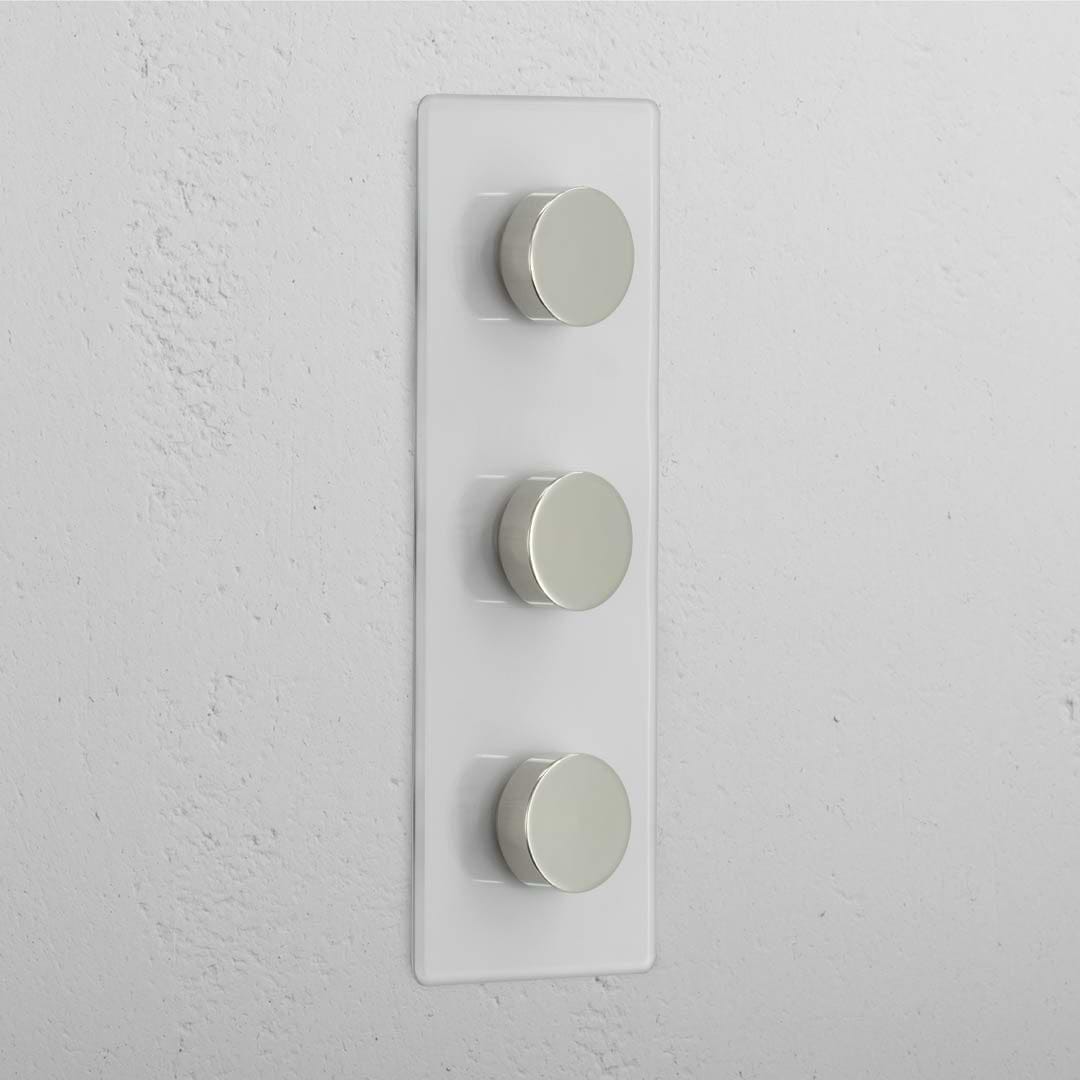 Vertical Triple Dimmer Switch in Clear Polished Nickel - Superior Light Control System