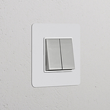 Interrupteur VV Carré x2 (Plaque Simple) - Nickel Poli Peignable Insert Blanc