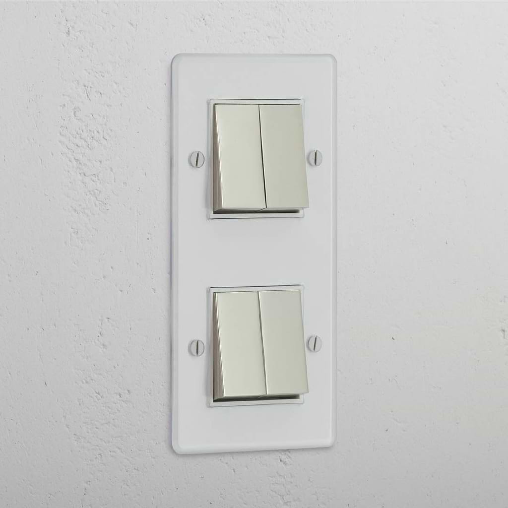 Four-Position Vertical Double Rocker Switch in Clear Polished Nickel White - Advanced Lighting Control System