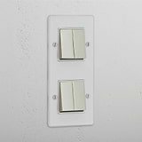 Four-Position Vertical Double Rocker Switch in Clear Polished Nickel White - Advanced Lighting Control System
