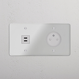 Prise USB-C 30W & Prise de Courant Ronde Type E (Plaque Double) - Transparent (Insert Blanc)