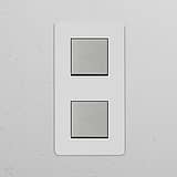 Interrupteur VV Carré x2 Vertical (Plaque Double) - Nickel Poli Peignable Insert Blanc