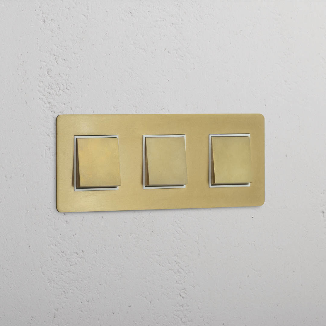 Triple Rocker Switch in Antique Brass White with 3 Positions - Seamless Operation