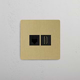 Dual-Connection RJ45 & HDMI Single Module, Antique Brass Black on White Background
