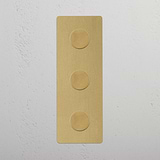 Vertical Dimmer Switch with Triple Functionality in Antique Brass on White Background