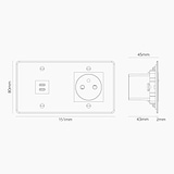 Prise USB-C 30W & Prise de Courant Ronde Type E (Plaque Double) - Transparent (Insert Noir)