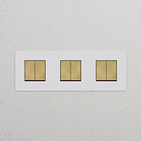 Interrupteur VV Carré x6 (Plaque Triple) - Laiton Ancien Peignable Insert Blanc