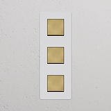 Interrupteur VV Carré x3 Vertical (Plaque Triple) - Laiton Ancien Peignable Insert Blanc