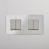 Versatile Four-Position Double Rocker Switch in Clear Polished Nickel White - Adjustable Light Management Accessory on White Background