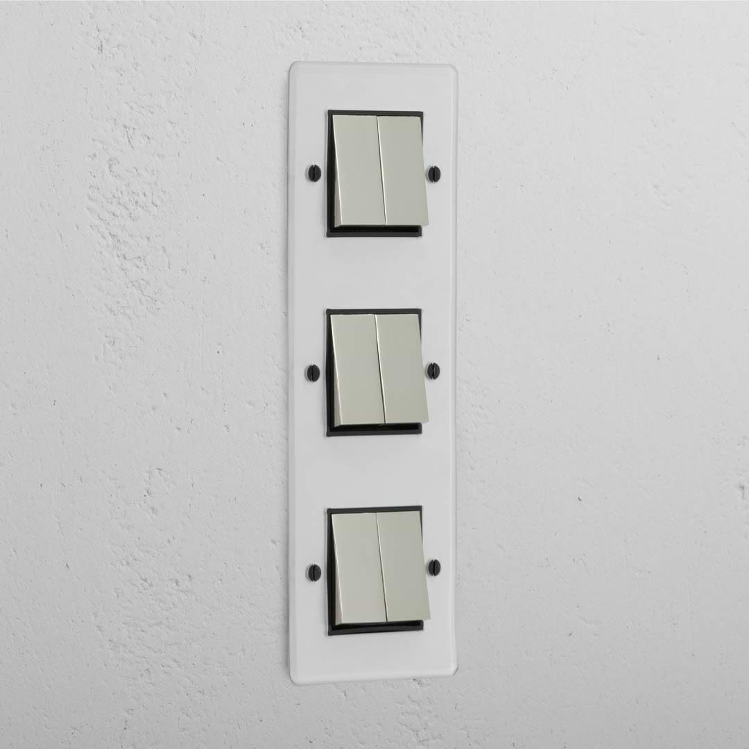Vertical Six-Position Triple Rocker Switch in Clear Polished Nickel Black - Advanced Lighting Solution