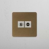 Optimal Signal Quality with Single Satellite & TV Module in Antique Brass White on White Background