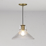 Hammersmith Suspension Moyen Format en Verre Cannelé - Laiton Ancien