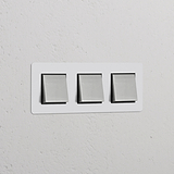 Interrupteur VV Carré x3 (Plaque Triple) - Nickel Poli Peignable Insert Noir