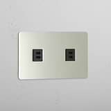 Double USB Power Module in Polished Nickel Black - Dual USB Charging Accessory