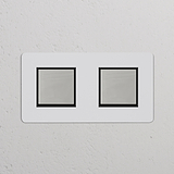 Interrupteur VV Carré x2 (Plaque Double) - Nickel Poli Peignable Insert Noir