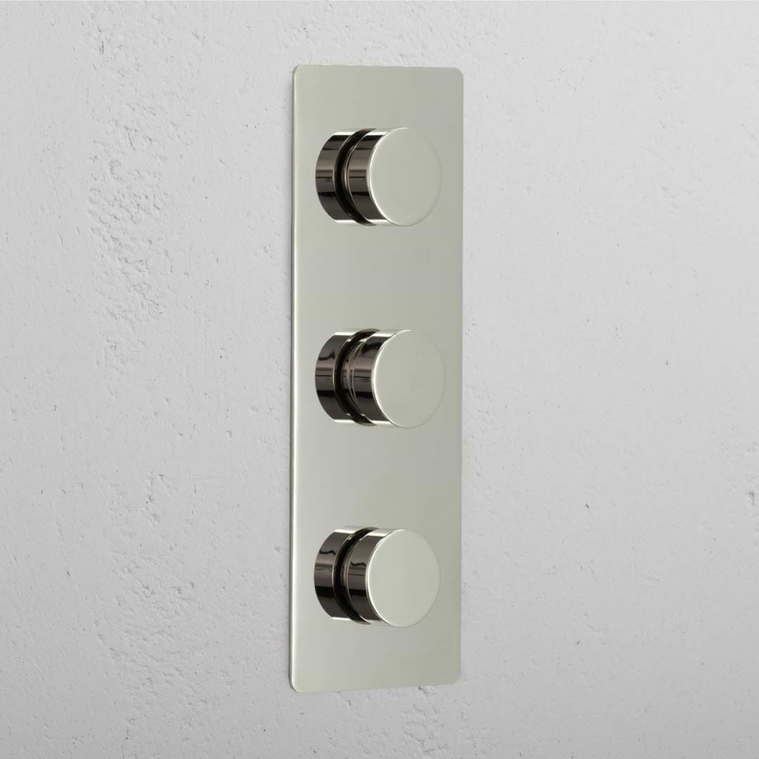 High Capacity Vertical Light Intensity Control Switch: Polished Nickel Triple 3x Vertical Dimmer Switch